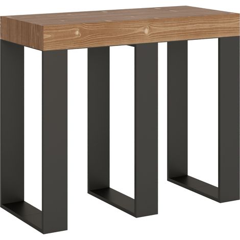 Console extensible sapin massif foncé et pieds métal anthracite 14 personnes 40 à 290cm Pirina premium-Version premium (1/5)