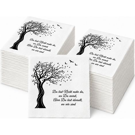 40 Serviettes Noires de Deuil – Avec Message „Tu n'es plus là où tu étais…“, pour Enterrement, Cérémonie Funéraire, Décoration de Table, Commémoration, en Souvenir (1/5)