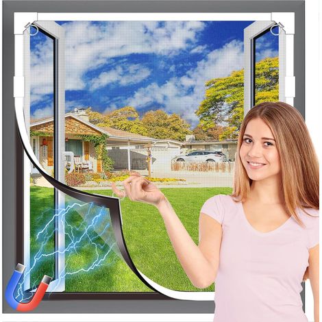 Magnetisches Fenster-Moskitonetz, strapazierfähiges Fiberglas, selbstklebend, individuell anpassbare Größe, bohrfreie Montage, 100 × 100 cm, weißer Rahmen & graues Netzgewebe (1/5)