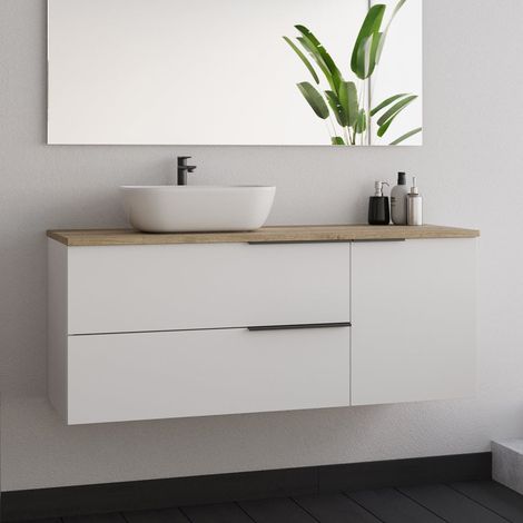 Meuble de salle de bain 120cm avec vasque à poser arrondie - sans miroir - blanc - KING (1/5)