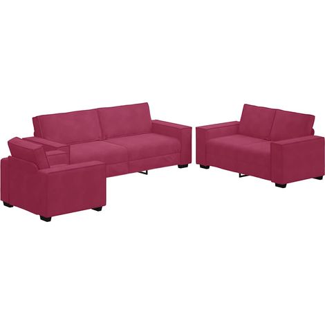 Maison Exclusive - Set di Divani 3 pz con Cuscini Rosso Vino in Velluto (1/5)
