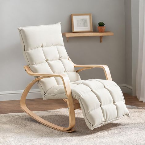 Fauteuil à bascule en lin blanc cassé avec repose-pieds réglable (1/5)