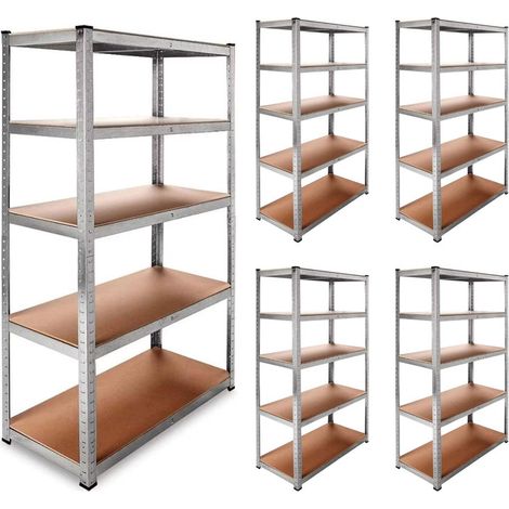 DASCK - Pack 5 Estanterías Metálicas Galvanizadas – 5 Baldas c/u, 875kg c/u (180 x 90 x 40 cm cada una) Total 4375kg – Almacenamiento Taller