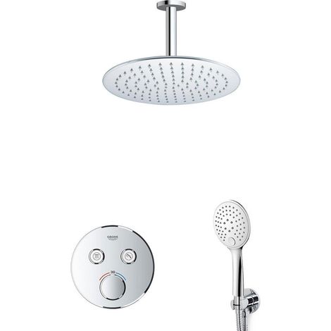 Grohe ensemble de douche grohtherm avec bras de plafond de 30 cm, douchette à main et support de flexible de douche chromé (1/5)