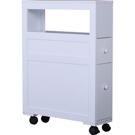 Mobiletto da Cucina in Legno con Ripiano e 2 Cassetti Posate Bianco 16x52x66 cm