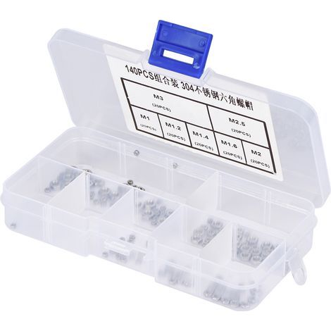140 pieces M1/M1.2/M1.4/M1.6/M2/M2.5/M3 stainless steel hex thread nuts (1/5)