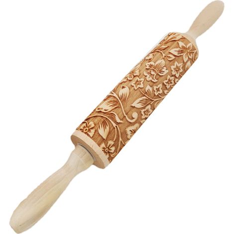 Rouleau À Pâtisserie - Motif En Relief - Bois Naturel - Pour Biscuits Et Pâtisseries - 1 Pièce (1/5)