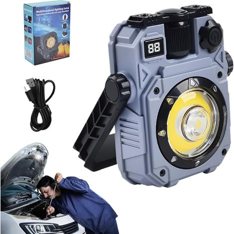 Lampe torche - Lampe de travail rechargeable - Lanterne LED solaire avec base magnétique, étanche, torche solaire pour atelier, mécanique et sports de plein air (1/5)