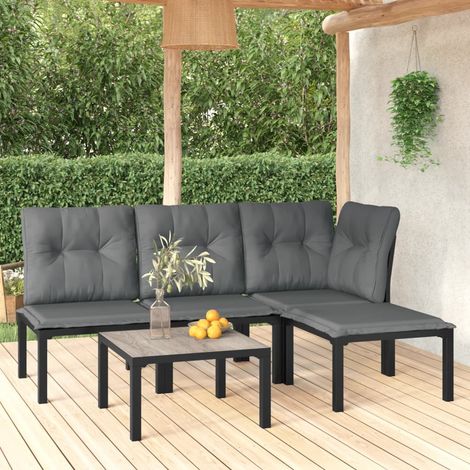 Salon de jardin 5 pcs - Ensemble Table et Chaise de Jardin - noir et gris résine tressée BV661930 - BonneVie (1/5)
