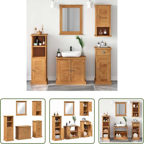 vidaXL Kieferholz - Badezimmermöbel-Set VIGO 5 pcs Honigbraun Massives Kiefernholz (1/5)