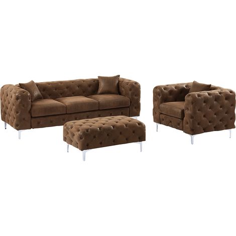 Divano 3 posti, poltrona e pouf  CHESTERFIELD in microfibra aspetto pelle invecchiata  - EDWINA (1/5)