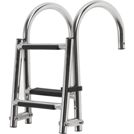 Échelles de bateau pliables en acier inoxydable avec rampes arquées antidérapantes, échelle robuste à 3 marches pour pontons, bateaux et yachts (1/5)