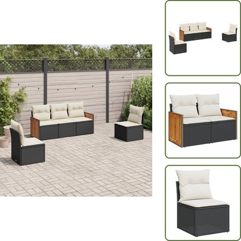 The Living Store 5-tlg. Garten-Sofagarnitur mit Kissen Schwarz Poly Rattan - Gartenmöbel (1/5)
