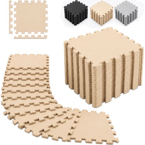 Relaxdays Alfombrilla protectora puzle con borde, 18 piezas, 30 x 30 cm, 1,7 m², goma EVA, para fitness, beige (1/5)