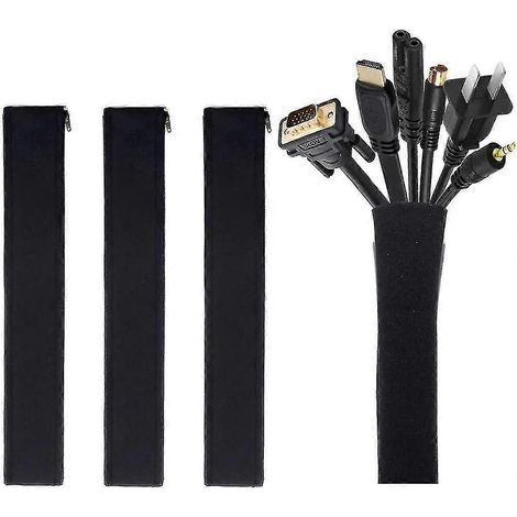 Set mit 4 Kabelmanagement-Schläuchen, 50 x 11 cm Kabelorganisationssystem mit Reißverschluss für Fernseher, Computer, Büro und Heimkino, flexibler Kabelschlauch (1/5)