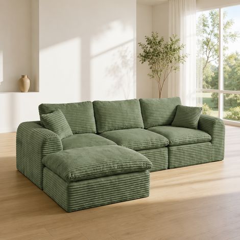 Canapé modulable 3 places 280x180x65 cm, canapé d’angle convertible en lit, modules indépendants, velours côtelé vert (1/5)