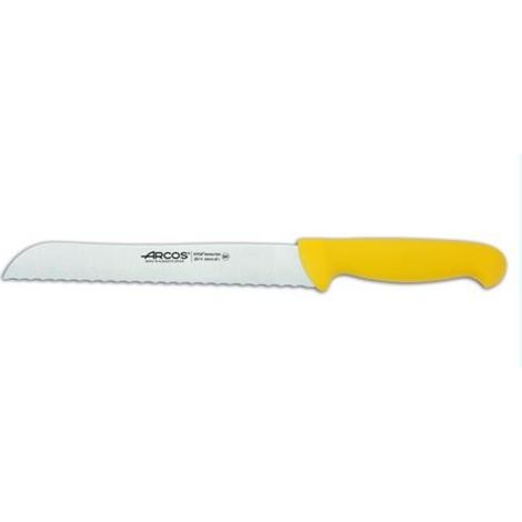 Cuchillo panero(perlado) Arcos Colour - Prof  291400  de acero inoxidable Nitrum y mango ergonómico de Polipropileno de color amarillo y hoja de 20 cm, funda display