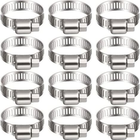 12 collier de serrage tuyau arrosage en acier inoxydable, collier serflex inox 16 25mm, metal serre flex serrage pour tuyau d'engrenage conduits de carburant plomberie automobile piscine (1/5)