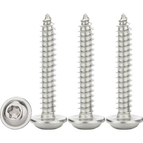 50 Pièces - Vis à Bois Inox - Vis Autotaraudeuse - Tête Plate Avec Rondelle - Entraînement Torx TX25 Acier Inoxydable A2 Pour Menuiserie Extérieure Argent M5x25mm