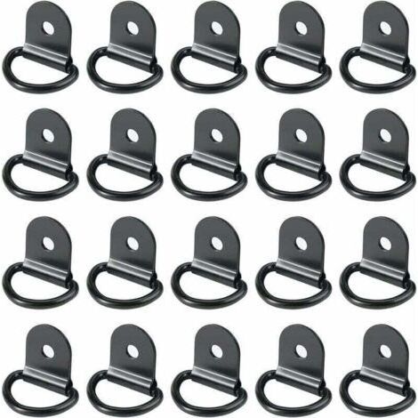 20 anneaux d'arrimage pour remorque en acier inoxydable, ronds et pliables avec verrou de charge pour véhicules (36 x 25 mm, noir) (1/4)