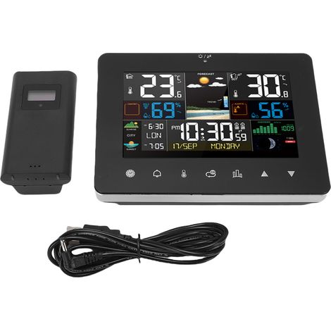 Digitales Thermometer-Hygrometer für den Innen- und Außenbereich mit Farb-Touchscreen und integrierter Wetterstation mit drahtlosem Außensensor (1/5)
