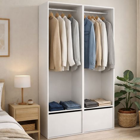 Dmora - Gran Armario Pewa, Muebles de dormitorio, Vestidor, Armario de ropa, 120x45 h205 cm, Blanco y Roble (1/5)