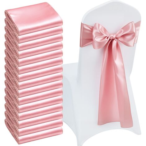 Mophorn Fasce per Sedie in Raso con Fiocchi, Nastri Decorativi per Legare, Ideali per Matrimoni, Feste, Eventi e Coprisedie, Dimensioni 275 x 17 cm, Confezione da 50 Pezzi in Oro Rosa (1/5)