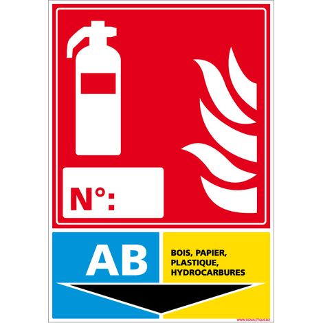 Panneau Extincteur Classe AB Incendie (A0233). Panneau Extincteur Incendie. Classe d'extincteur AB en autocollant, PVC ou Alu - Aluminium 2 mm - 150 x 210 mm