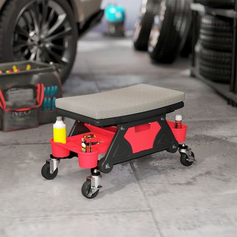 Tabouret atelier roulettes rangement tiroir hauteur 35cm charge 135kg travail garage gris. (1/5)