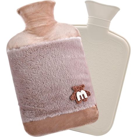 Bouteille d'eau Chaude,2L Caoutchouc Naturel Bouillotte eau Chaude Sont BPA,Sac d'eau Chaude Epaisse et Etanche pour Compresses Chaudes et Froides, les inconforts menstruels, Réchauffe-Mains (Marron) (1/5)