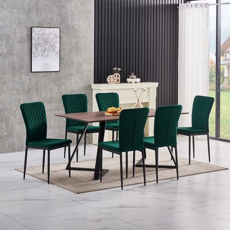 AINPECCA OAK Dining Table Set and 6 Green Velvet chairs kitchen table set UK (1/5)