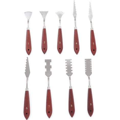 Ensemble de 9 couteaux à palette portables en acier inoxydable (comprenant des outils à palette avec manches en bois)