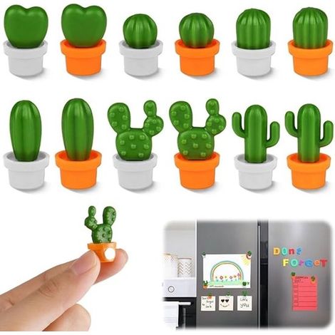 Confezione da 12 mini magneti da frigo a forma di cactus 3D, magneti creativi, resistenti e carini, utilizzabili come decorazioni per ufficio e casa, nonché come magneti da frigo. (1/5)