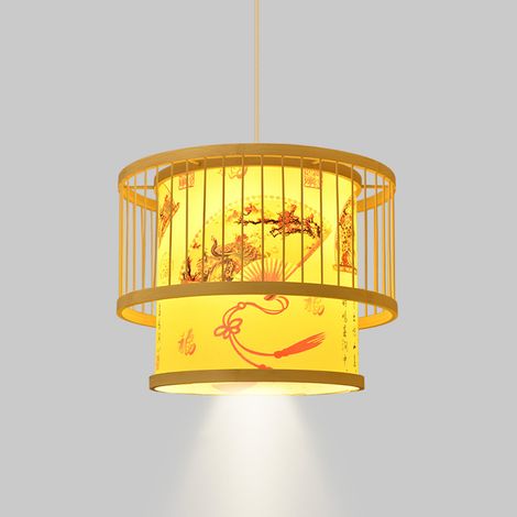 Lustre en bambou de style chinois, suspension artistique en bambou à motifs, abat-jour ancien avec rosace en bois pour restaurants et restaurants de fondue chinoise (1/5)