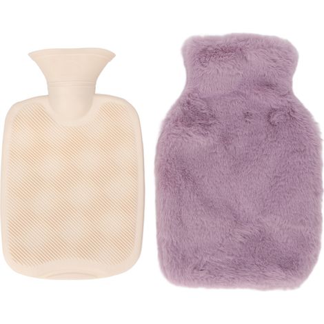 Bouillotte en PVC avec housse douce en peluche, étanche, idéale pour l'hiver et pour rester au chaud pendant le sommeil (1000 ml, violet). (1/5)