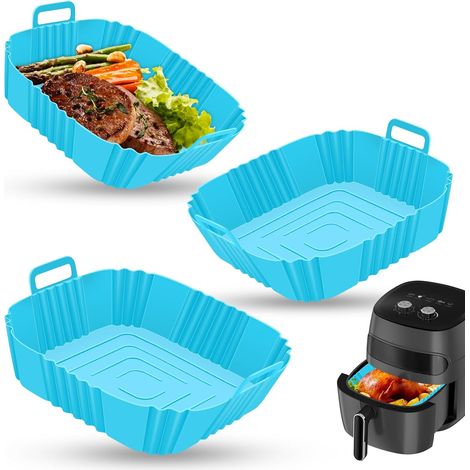 3 Piezas Molde Silicona Freidora de Aire,Bandeja Accesorios para Freidora sin Aceite,Molde Silicona Freidora de Aire Sin Aceite,Recipientes Cuadrado Cesta Utensilios para Microondas,Horno-Azul (1/5)