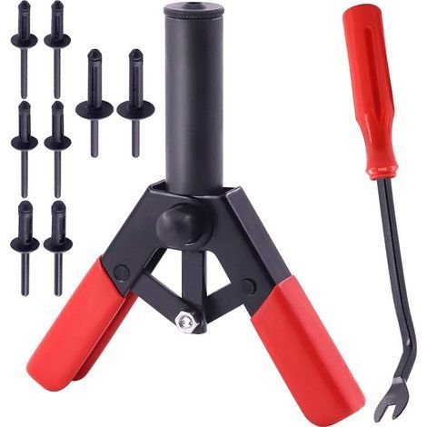 Ein Nietset enthält 40 Nylon-Blindnieten in verschiedenen Größen, ein Ausdrehwerkzeug und eine manuelle Nietzange und eignet sich für Anwendungen im Automobilbereich und darüber hinaus. (1/5)
