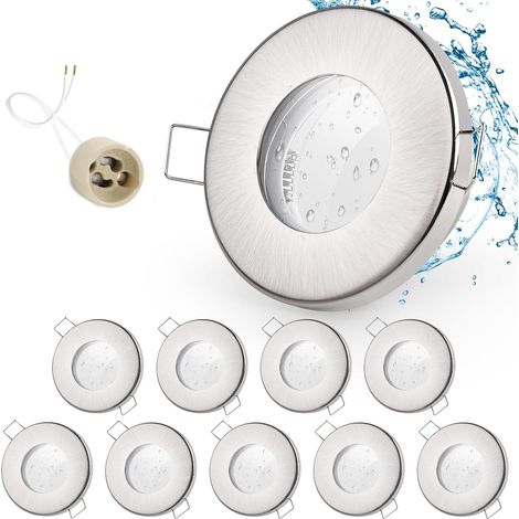 4x Spot LED Encastrable IP65 Cadre Avec Douille GU10, Spots de plafond en Fer Nickel brossé, Rond plat Spots Salle de bain spot cadre d'encastrement 68mm pour extérieur- intérie