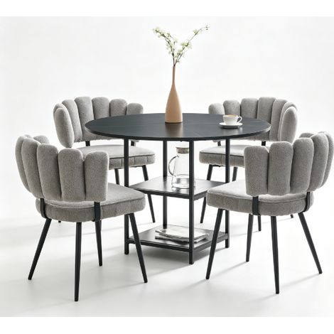 Set da pranzo rotondo 107 cm con 4 sedie grigie in tessuto e doppio vano (1/5)
