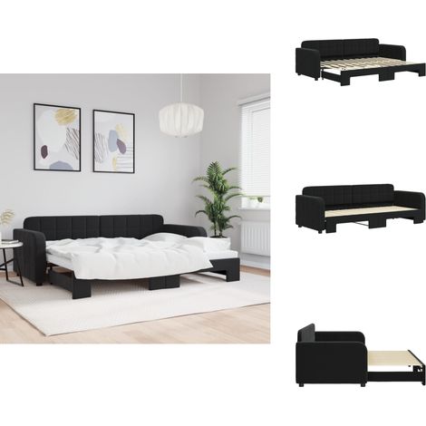 Tagesbett Ausziehbar Schwarz 80x200 cm Samt - Schlafsofa - Doppelbett - Gästebett - Samtsofa - Couchbett (1/5)