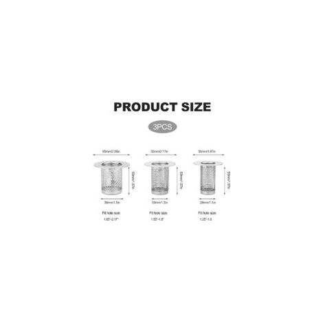Set di 3 coperture per scarico vasca da bagno, raccogli capelli, scarico doccia in acciaio inox, raccogli capelli profondo, filtro per scarico doccia - Crezuo