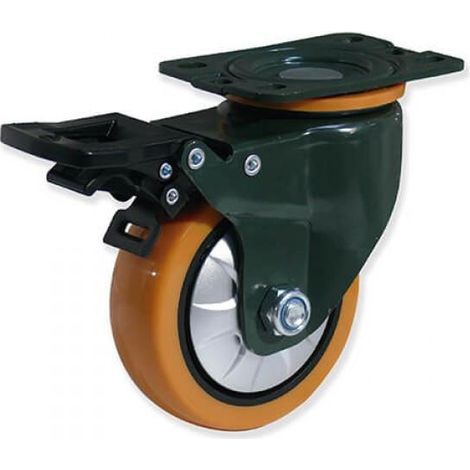 RUEDA GIRATORIA PLACA PU 100mm CON FRENO