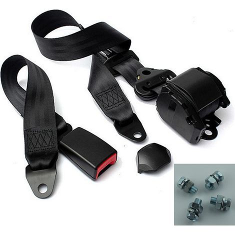 Ceinture de Sécurité à Enrouleur Automatique 3 Points avec Blocage d‘Urgence, pour Siège Passager de Camion et Bus, Base en Tresse Fermée K3 de 45cm Plastifiée avec Kit de Vis (1/3)