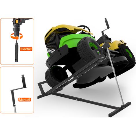 Support de réparation repliable en acier pour tondeuse à gazon. Capacité 400 kg,chariot télescopique avec poignée pour entretien,couleur noire.