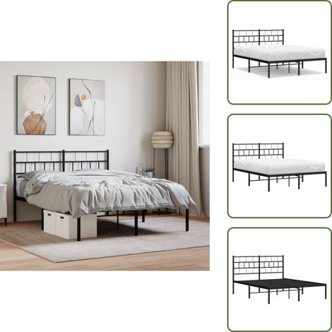 Cadre de lit métal sans matelas avec tête de lit noir 140x190cm - Cadre De Lit - Lit Double - Lit Metal - Lit Avec Têted Lit - Sommier