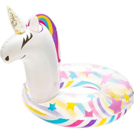 Aufblasbarer Einhorn-Poolring mit Pailletten, aufblasbares Strandfloß für Kinder und Erwachsene, weiß (1/5)