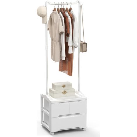 Costway – Portant à vêtements avec roulettes – Penderie solide 157 cm avec 3 tiroirs et 2 crochets – Cadre en métal pour chambre et vestiaire (1/5)