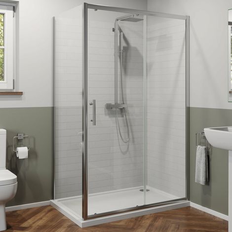 1100x800mm Sliding Shower Door Side Panel Framed Enclosure 6mm Glass Tray Waste (1/5)