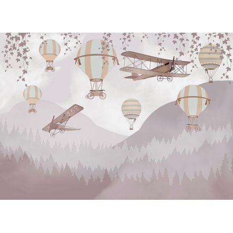 Papier peint panoramique Enfants - Montagnes Montgolfières - 130 cm x 93 cm (1/2)