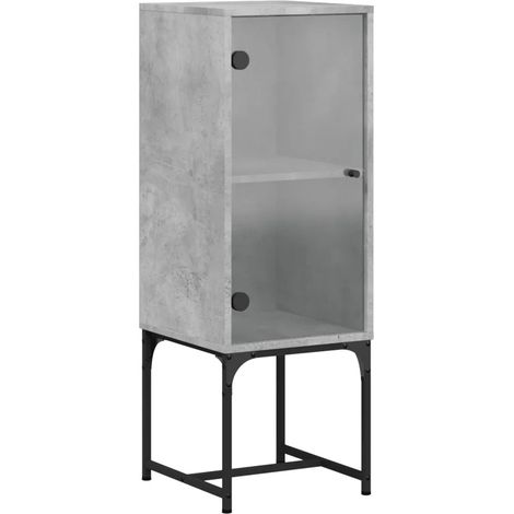 Armoire latérale rangement avec porte vitrée 35 x 37 x 100 cm en bois d'ingénierie gris béton (1/5)